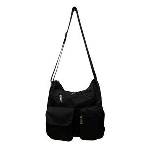 Suvelle Women’s Black Nylon Multi-Pocket Adjustable Strap Crossbody Bag Size M